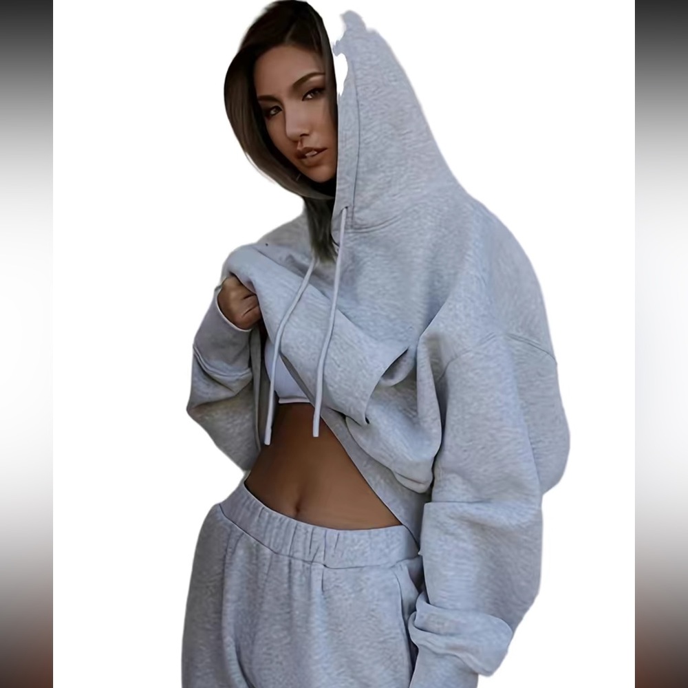 Joggers Sweatshirt Hoodie Pullover Set Large Relaxed fit Gray